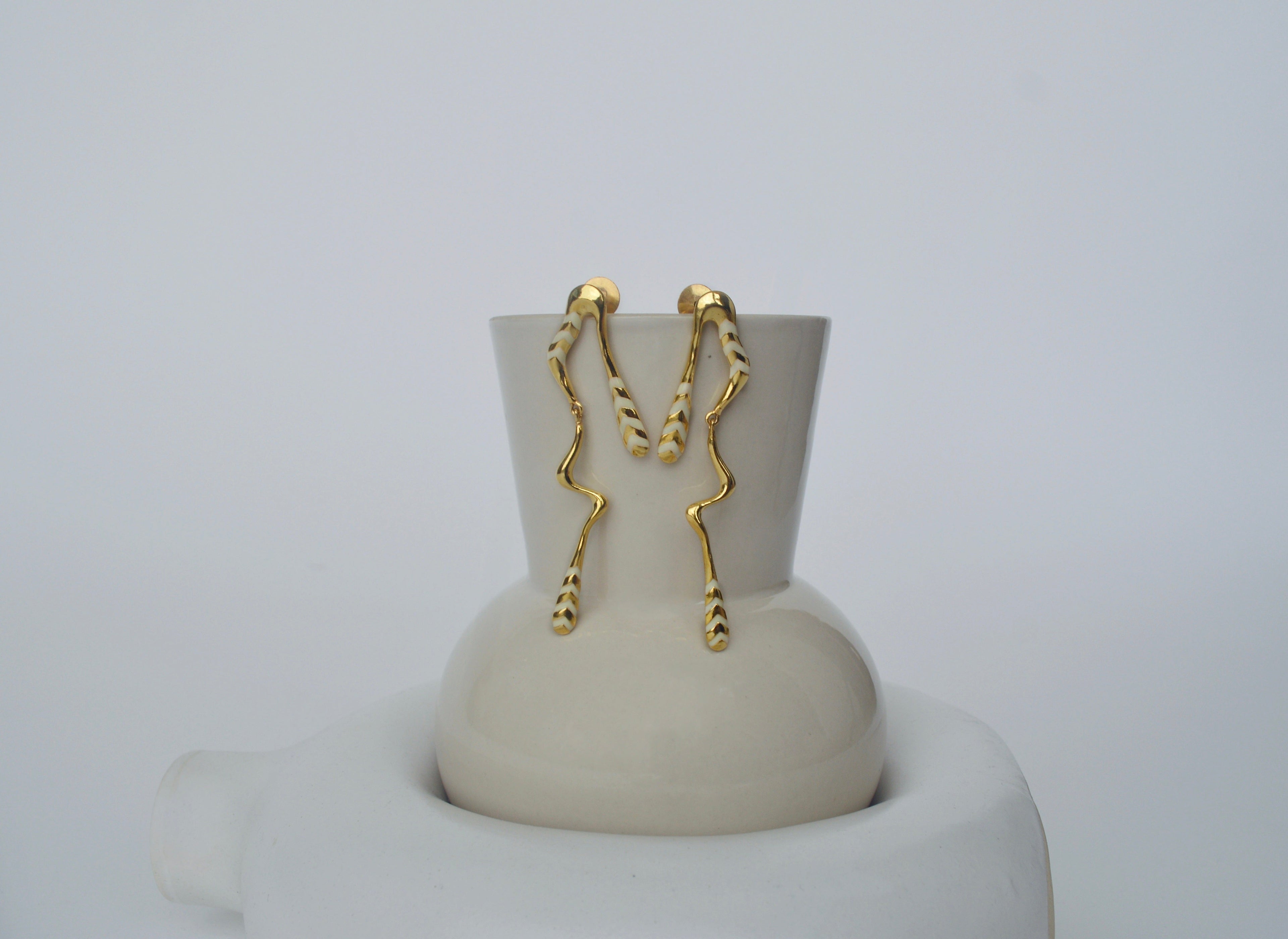 Gold Brass Mystic Drop Long Earrings by The Loom Art with Brass, Cosmic Dream by The Loom Art, Fashion Jewellery, For Daughter, Free Size, Gold, Gold Plated, jewelry, Long Earrings, Natural at Kamakhyaa for sustainable fashion