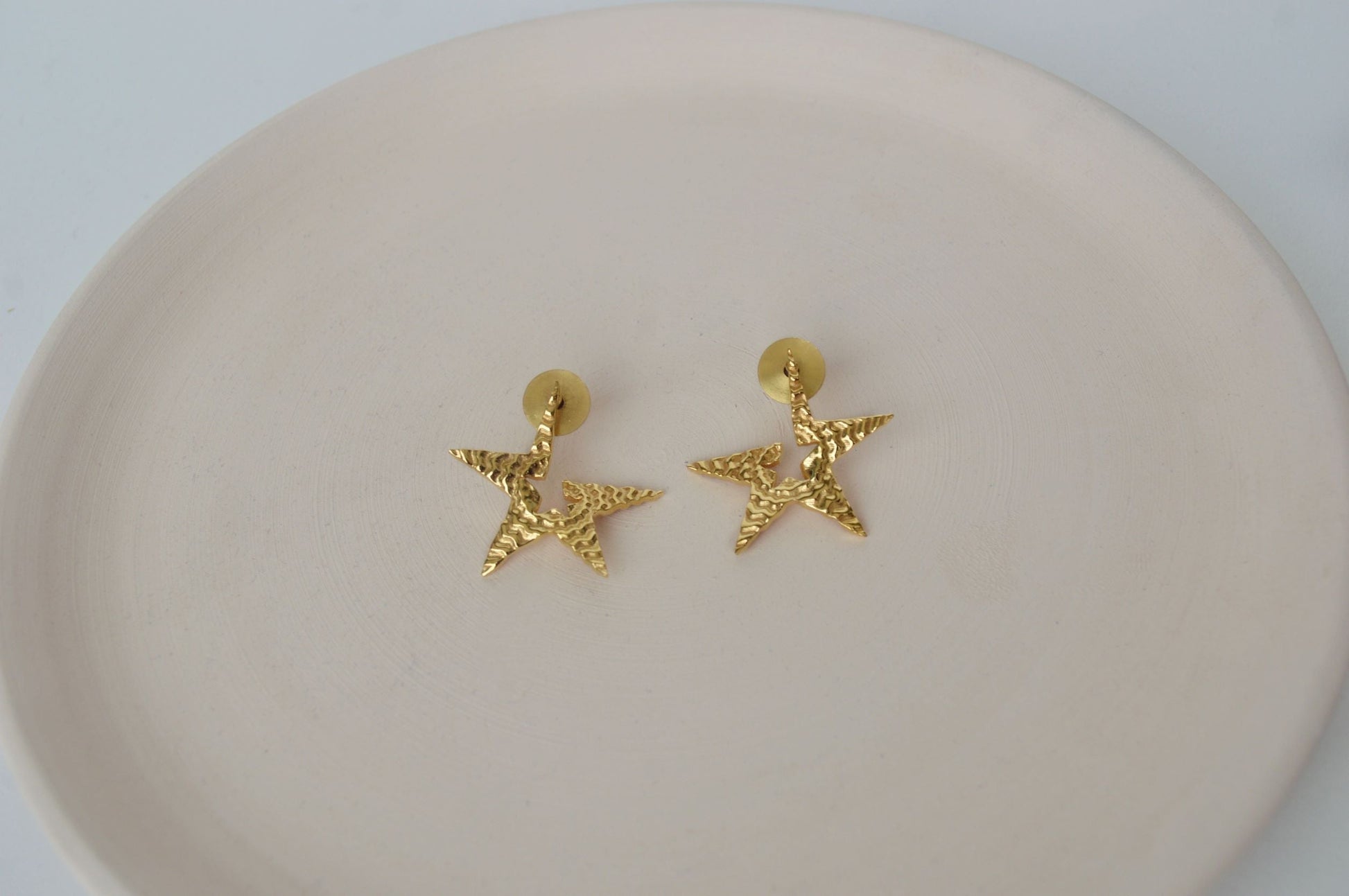 Gold Brass Tinted Star Studs by The Loom Art with Brass, Cosmic Dream by The Loom Art, Fashion Jewellery, Free Size, Gold, Gold Plated, jewelry, Less than $50, Natural, Office Wear Jewellery, Stud Earrings at Kamakhyaa for sustainable fashion