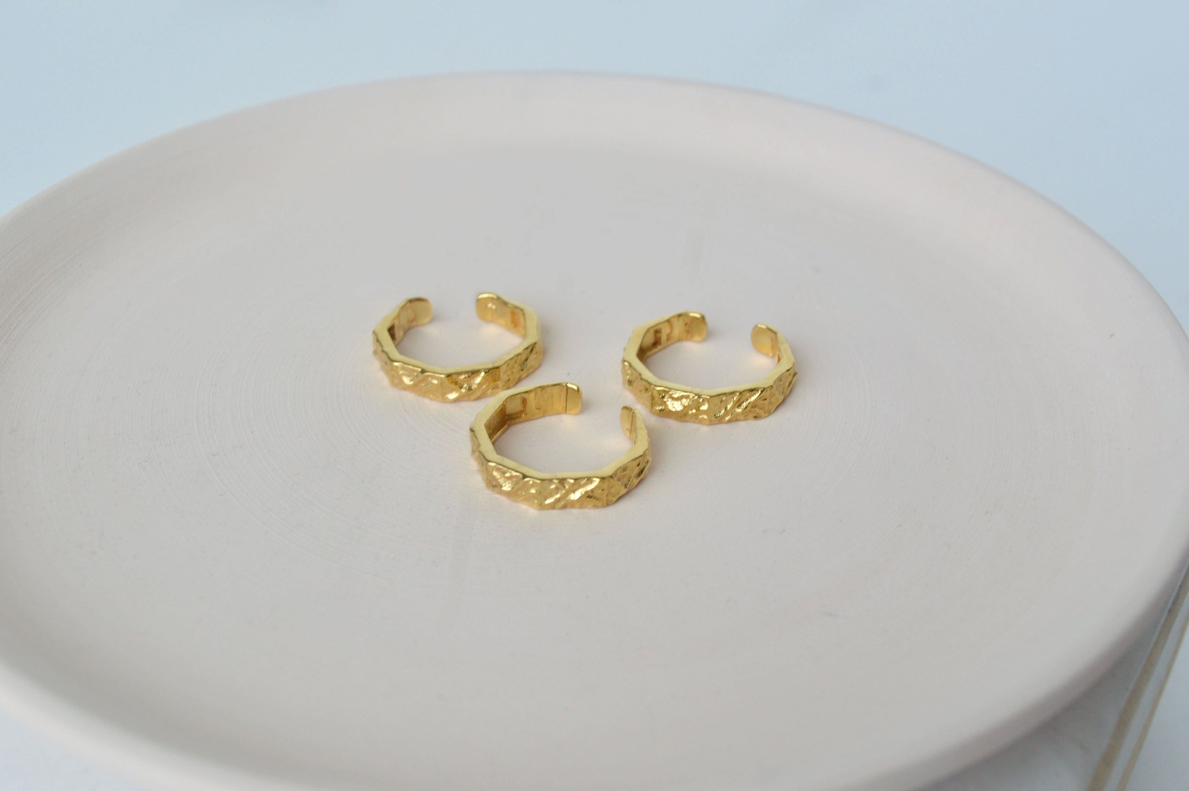 Gold Brass Textured Hexagonal Rings by The Loom Art with Brass, Cosmic Dream by The Loom Art, Fashion Jewellery, Free Size, Gold, Gold Plated, jewelry, Less than $50, Natural, Rings at Kamakhyaa for sustainable fashion