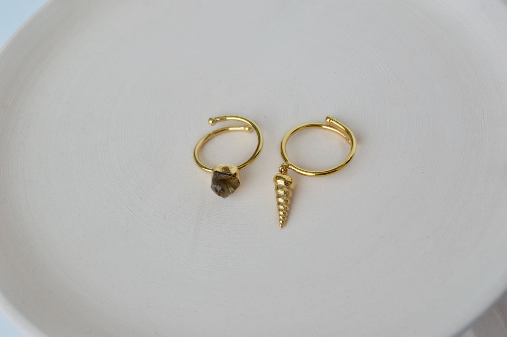 Gold Brass Pearl & Shell Ring by The Loom Art with Brass, Cosmic Dream by The Loom Art, Fashion Jewellery, Free Size, Gold, Gold Plated, jewelry, Less than $50, Natural, Rings, Solids, Textured at Kamakhyaa for sustainable fashion