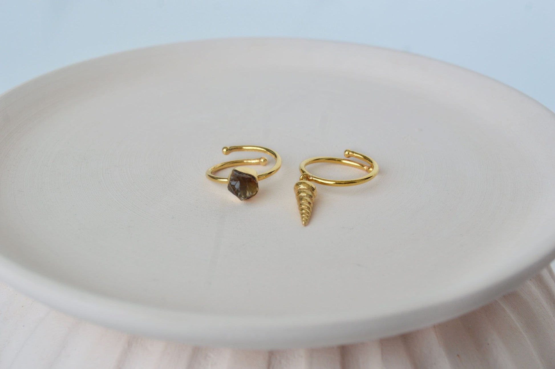 Gold Brass Pearl & Shell Ring Brass, Cosmic Dream TLA, Free Size, Plated, Natural, Rings, Statement Pieces Kamakhyaa