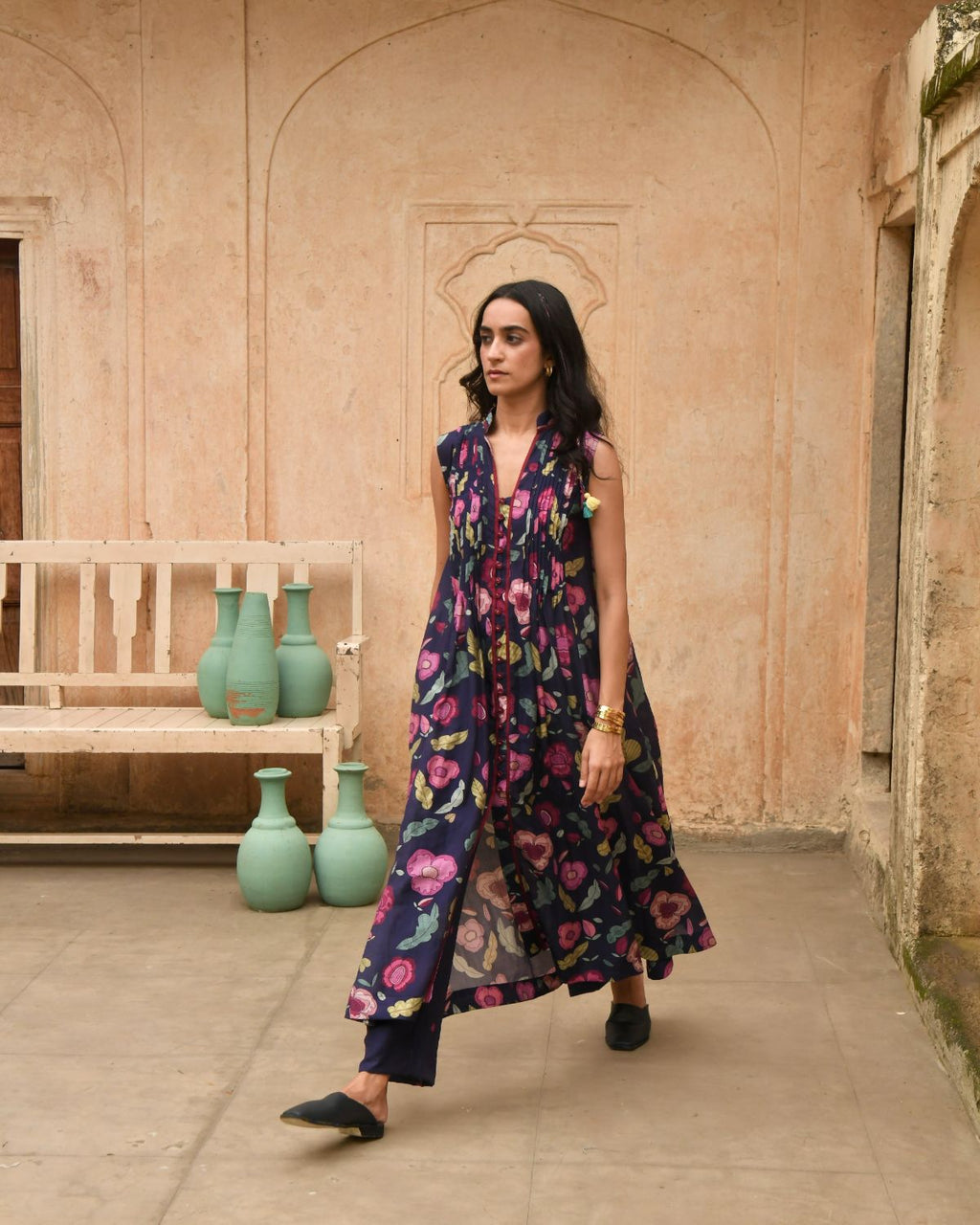 Blue Carnation Shirt Kurta by Taro with Best Selling, Blue, Casual Wear, Digital Print, Embroidered, Enchanted Garden by Taro, Evening Wear, Handcrafted buttons, Indian Wear, July Sale, July Sale 2023, Kurta Pant Sets, Kurta Set With Dupatta, Natural, Natural with azo free dyes, Relaxed Fit, Silk Chanderi, Womenswear at Kamakhyaa for sustainable fashion