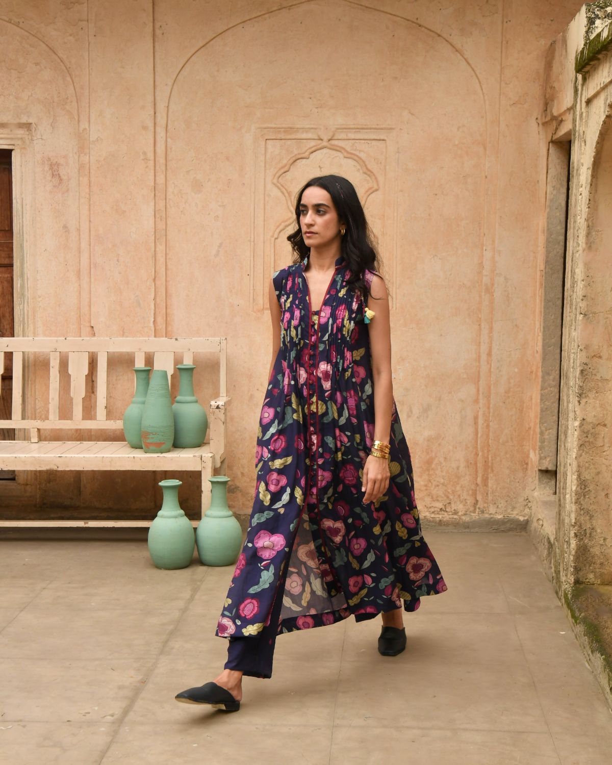 Blue Carnation Shirt Kurta by Taro with Best Selling, Blue, Casual Wear, Digital Print, Embroidered, Enchanted Garden by Taro, Evening Wear, Handcrafted buttons, Indian Wear, July Sale, July Sale 2023, Kurta Pant Sets, Kurta Set With Dupatta, Natural, Natural with azo free dyes, Relaxed Fit, Silk Chanderi, Womenswear at Kamakhyaa for sustainable fashion