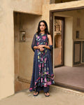 Blue Kurta Set With Chiffon Dupatta by Taro with Blue, Casual Wear, Chiffon, Digital Print, Enchanted Garden by Taro, Evening Wear, Fitted At Waist, Indian Wear, July Sale, July Sale 2023, Kurta Pant Sets, Kurta Set With Dupatta, Mulmul, Natural, Natural with azo free dyes, Womenswear at Kamakhyaa for sustainable fashion