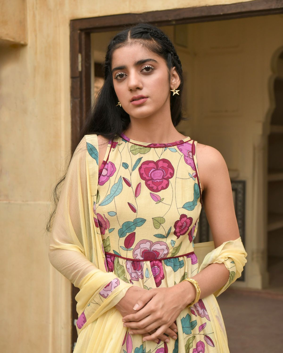 Yellow Kurta Set With Dupatta by Taro with Best Selling, Casual Wear, Chiffon, Digital Print, Enchanted Garden by Taro, Evening Wear, Fitted At Waist, Indian Wear, July Sale, July Sale 2023, Kurta Pant Sets, Kurta Set With Dupatta, Mulmul, Natural, Natural with azo free dyes, Womenswear, Yellow at Kamakhyaa for sustainable fashion