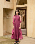 Red Kurta Set With Dupatta by Taro with Casual Wear, Chiffon, Digital Print, Enchanted Garden by Taro, Evening Wear, Fitted At Waist, Indian Wear, July Sale, July Sale 2023, Kurta Pant Sets, Kurta Set With Dupatta, Mulmul, Natural, Natural with azo free dyes, Red, Womenswear at Kamakhyaa for sustainable fashion