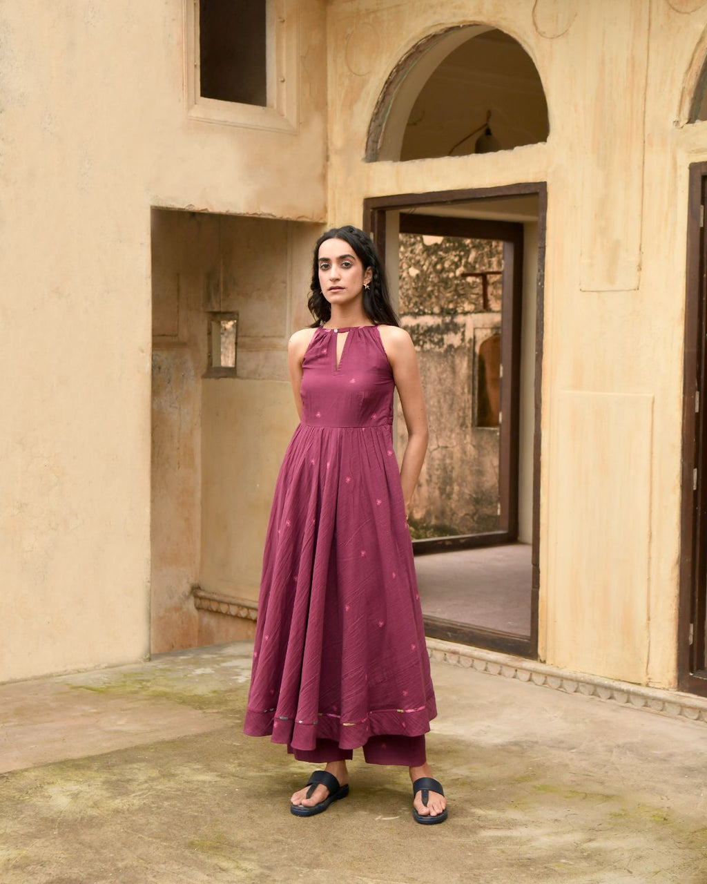 Red Kurta Set With Dupatta by Taro with Casual Wear, Chiffon, Digital Print, Enchanted Garden by Taro, Evening Wear, Fitted At Waist, Indian Wear, July Sale, July Sale 2023, Kurta Pant Sets, Kurta Set With Dupatta, Mulmul, Natural, Natural with azo free dyes, Red, Womenswear at Kamakhyaa for sustainable fashion