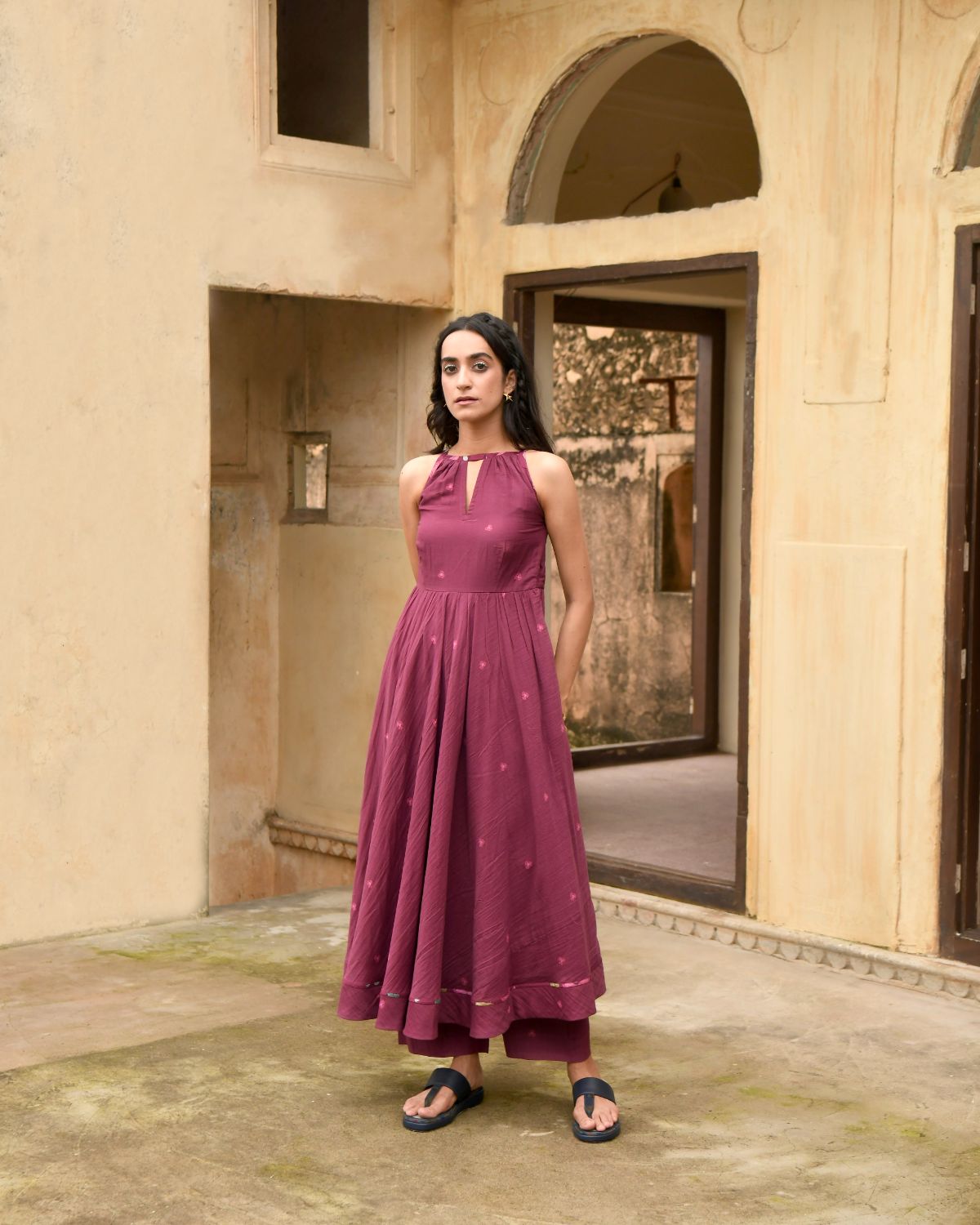 Red Kurta Set With Dupatta by Taro with Casual Wear, Chiffon, Digital Print, Enchanted Garden by Taro, Evening Wear, Fitted At Waist, Indian Wear, July Sale, July Sale 2023, Kurta Pant Sets, Kurta Set With Dupatta, Mulmul, Natural, Natural with azo free dyes, Red, Womenswear at Kamakhyaa for sustainable fashion