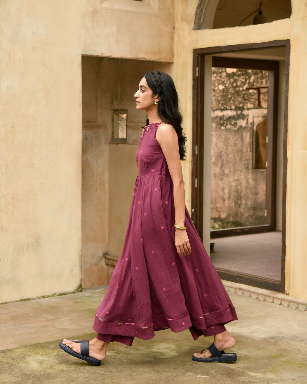 Red Kurta Set With Dupatta by Taro with Casual Wear, Chiffon, Digital Print, Enchanted Garden by Taro, Evening Wear, Fitted At Waist, Indian Wear, July Sale, July Sale 2023, Kurta Pant Sets, Kurta Set With Dupatta, Mulmul, Natural, Natural with azo free dyes, Red, Womenswear at Kamakhyaa for sustainable fashion