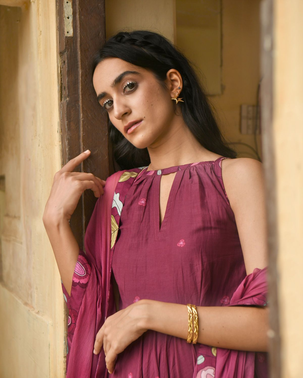 Red Kurta Set With Dupatta by Taro with Casual Wear, Chiffon, Digital Print, Enchanted Garden by Taro, Evening Wear, Fitted At Waist, Indian Wear, July Sale, July Sale 2023, Kurta Pant Sets, Kurta Set With Dupatta, Mulmul, Natural, Natural with azo free dyes, Red, Womenswear at Kamakhyaa for sustainable fashion