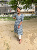 V-Neck Kurta Pant Set by Indian Wear with 100% pure cotton, Blue, Casual Wear, Complete Sets, Indian Wear, KKYSS, Kurta Pant Sets, Natural, Prints, Regular Fit, Summer Sutra, Womenswear at Kamakhyaa for sustainable fashion