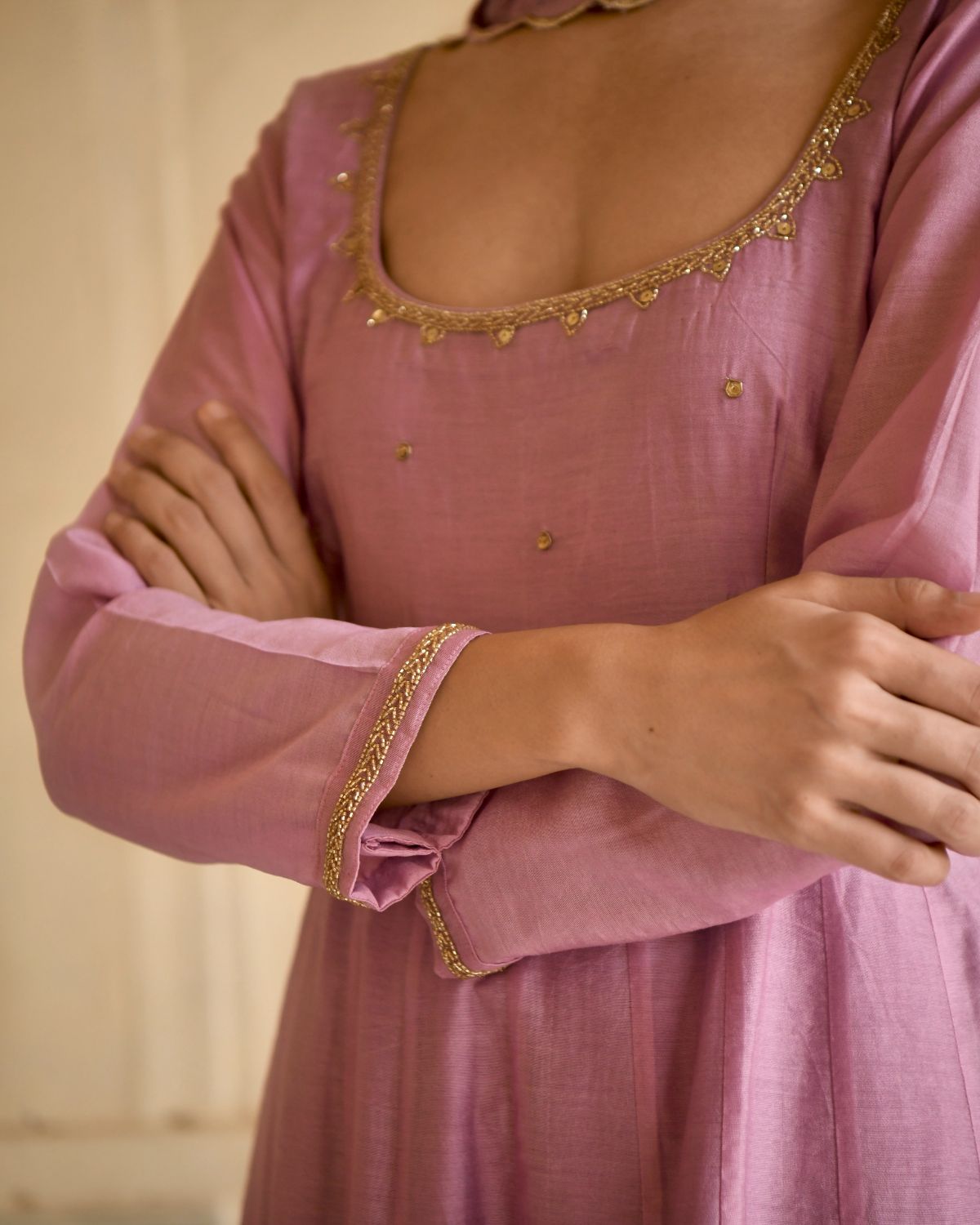 Pink Kurta Set With Dupatta by Taro with Beads work, Best Selling, Chanderi Silk, Chiffon, Digital Print, Enchanted Garden by Taro, Evening Wear, Festive Wear, Fitted At Waist, Indian Wear, July Sale, July Sale 2023, Kurta Pant Sets, Kurta Set With Dupatta, Natural, Natural with azo free dyes, Pink, Sequin Work, Womenswear at Kamakhyaa for sustainable fashion