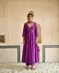 Russian Violet Kurta Set by Taro with Beads work, Chanderi Silk, Chiffon, Digital Print, Enchanted Garden by Taro, Evening Wear, Festive Wear, Fitted At Waist, Indian Wear, July Sale, July Sale 2023, Kurta Pant Sets, Kurta Set With Dupatta, Natural, Natural with azo free dyes, Purple, Sequin Work, Womenswear at Kamakhyaa for sustainable fashion