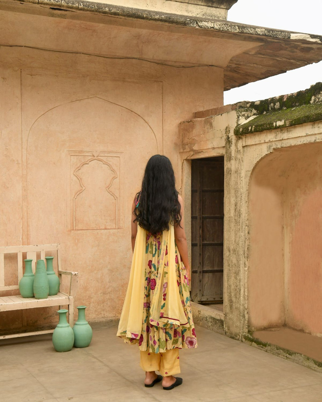 Yellow Kurta Set With Chiffon Dupatta by Taro with Beads work, Casual Wear, Chiffon, Digital Print, Enchanted Garden by Taro, Evening Wear, Indian Wear, July Sale, July Sale 2023, Kurta Pant Sets, Kurta Set With Dupatta, Mulmul, Natural, Natural with azo free dyes, Regular Fit, Womenswear, Yellow at Kamakhyaa for sustainable fashion