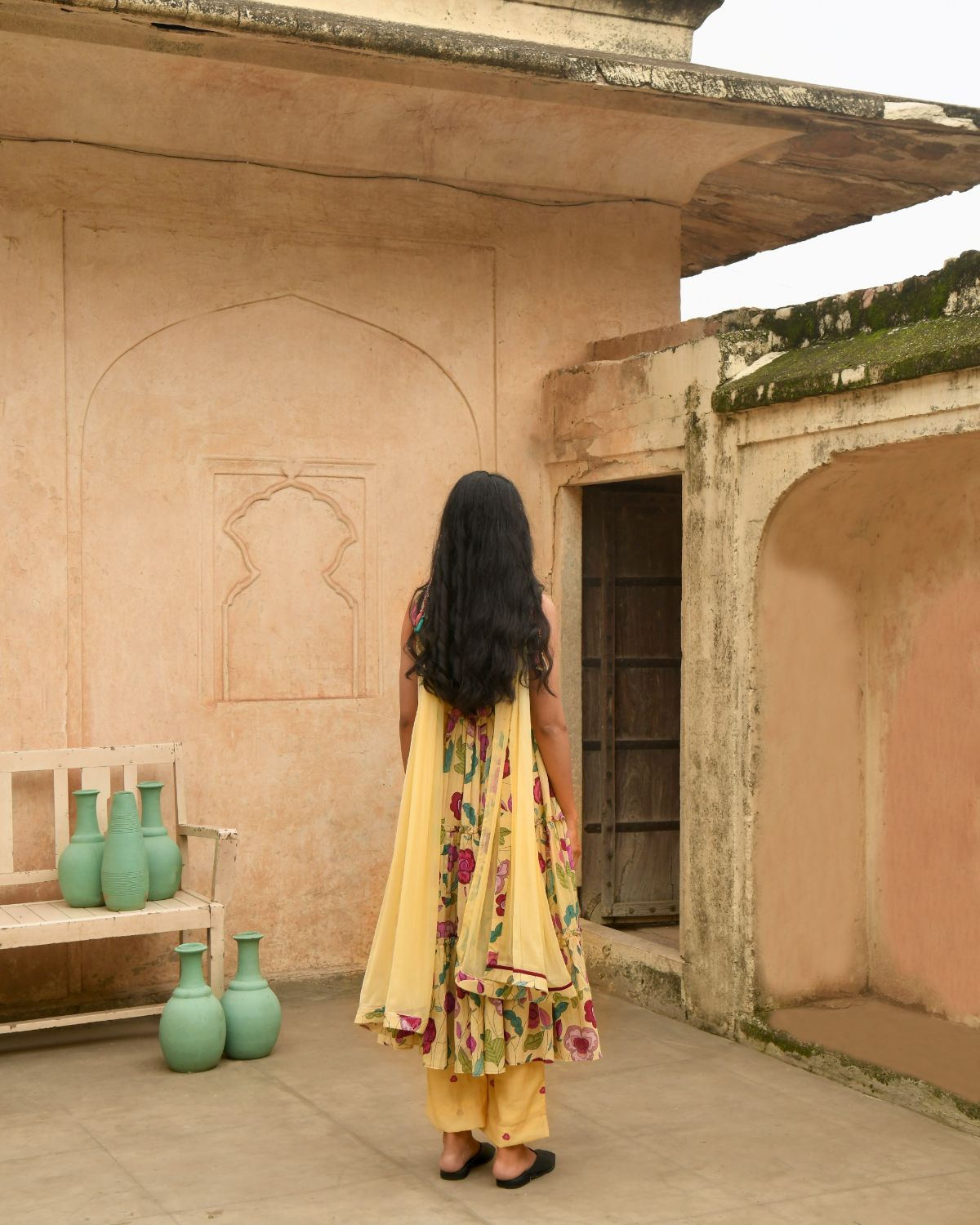 Yellow Kurta Set With Chiffon Dupatta by Taro with Beads work, Casual Wear, Chiffon, Digital Print, Enchanted Garden by Taro, Evening Wear, Indian Wear, July Sale, July Sale 2023, Kurta Pant Sets, Kurta Set With Dupatta, Mulmul, Natural, Natural with azo free dyes, Regular Fit, Womenswear, Yellow at Kamakhyaa for sustainable fashion