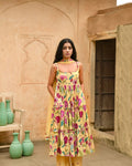 Yellow Kurta Set With Chiffon Dupatta by Taro with Beads work, Casual Wear, Chiffon, Digital Print, Enchanted Garden by Taro, Evening Wear, Indian Wear, July Sale, July Sale 2023, Kurta Pant Sets, Kurta Set With Dupatta, Mulmul, Natural, Natural with azo free dyes, Regular Fit, Womenswear, Yellow at Kamakhyaa for sustainable fashion