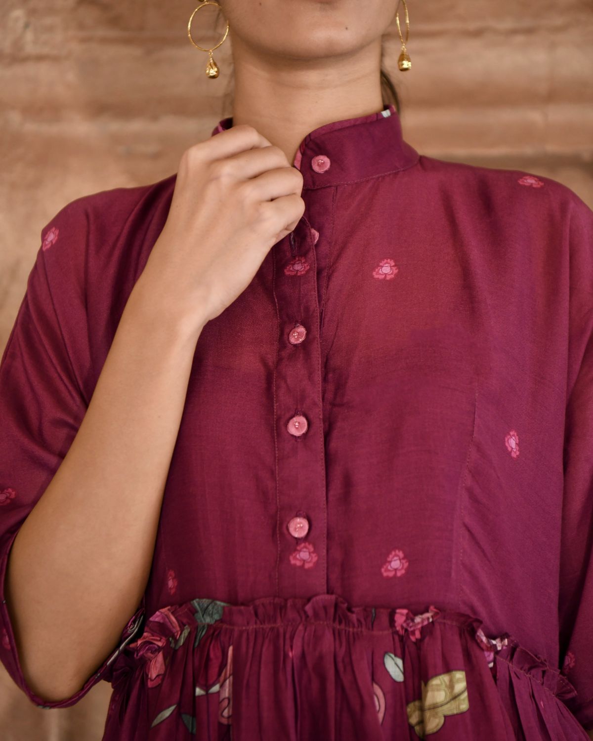 Mahogany Kurta Set With Dupatta by Taro with Beads work, Chanderi Silk, Cotton, Digital Print, Enchanted Garden by Taro, Evening Wear, Indian Wear, July Sale, July Sale 2023, Kurta Pant Sets, Kurta Set With Dupatta, Natural, Natural with azo free dyes, Red, Relaxed Fit, Womenswear at Kamakhyaa for sustainable fashion