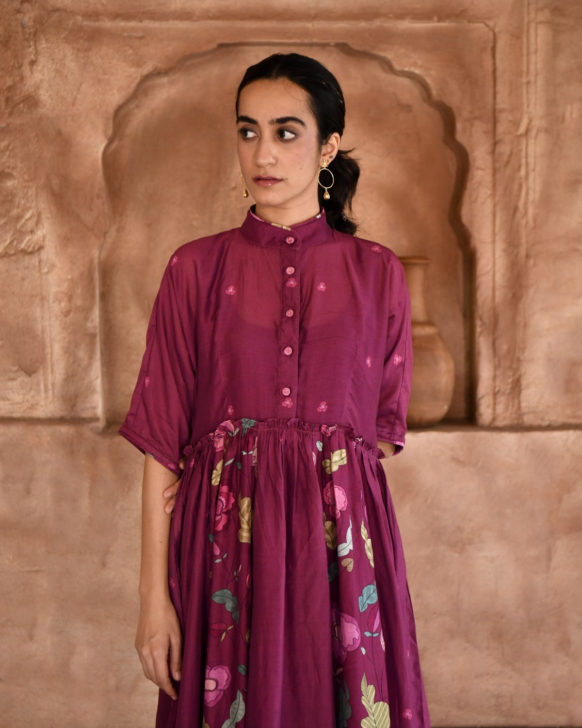 Mahogany Kurta Set With Dupatta by Taro with Beads work, Chanderi Silk, Cotton, Digital Print, Enchanted Garden by Taro, Evening Wear, Indian Wear, July Sale, July Sale 2023, Kurta Pant Sets, Kurta Set With Dupatta, Natural, Natural with azo free dyes, Red, Relaxed Fit, Womenswear at Kamakhyaa for sustainable fashion