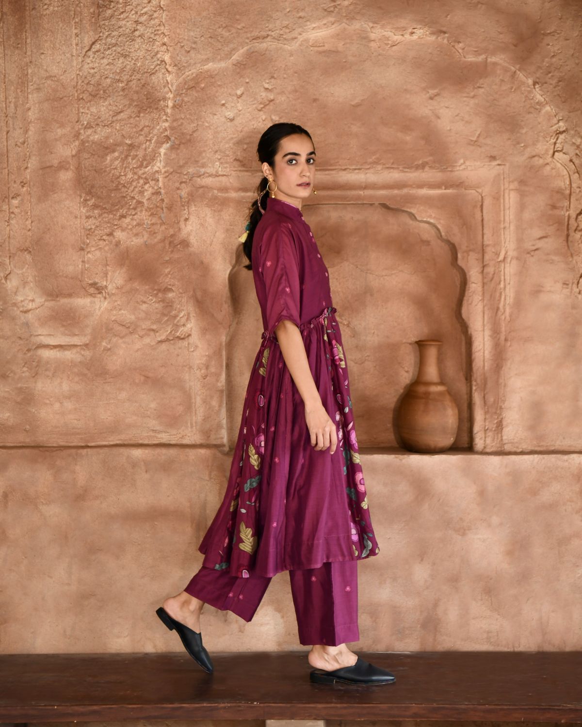 Mahogany Kurta Set With Dupatta by Taro with Beads work, Chanderi Silk, Cotton, Digital Print, Enchanted Garden by Taro, Evening Wear, Indian Wear, July Sale, July Sale 2023, Kurta Pant Sets, Kurta Set With Dupatta, Natural, Natural with azo free dyes, Red, Relaxed Fit, Womenswear at Kamakhyaa for sustainable fashion