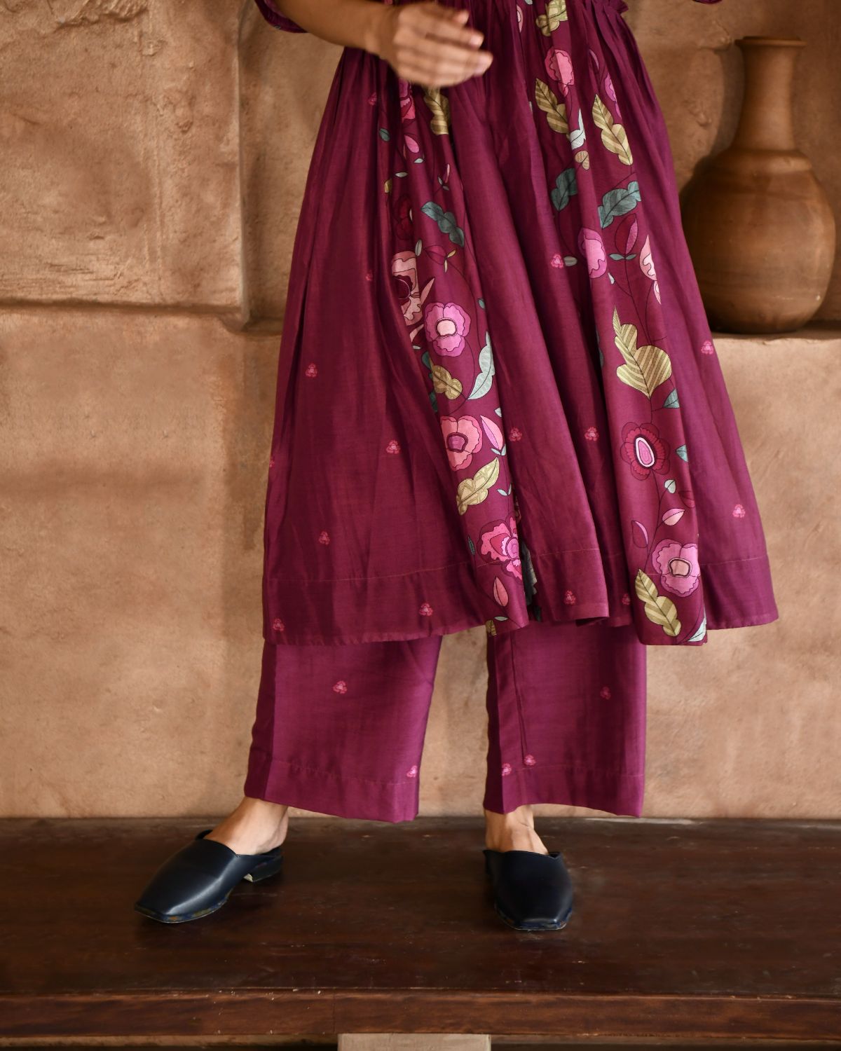 Mahogany Kurta Set With Dupatta by Taro with Beads work, Chanderi Silk, Cotton, Digital Print, Enchanted Garden by Taro, Evening Wear, Indian Wear, July Sale, July Sale 2023, Kurta Pant Sets, Kurta Set With Dupatta, Natural, Natural with azo free dyes, Red, Relaxed Fit, Womenswear at Kamakhyaa for sustainable fashion