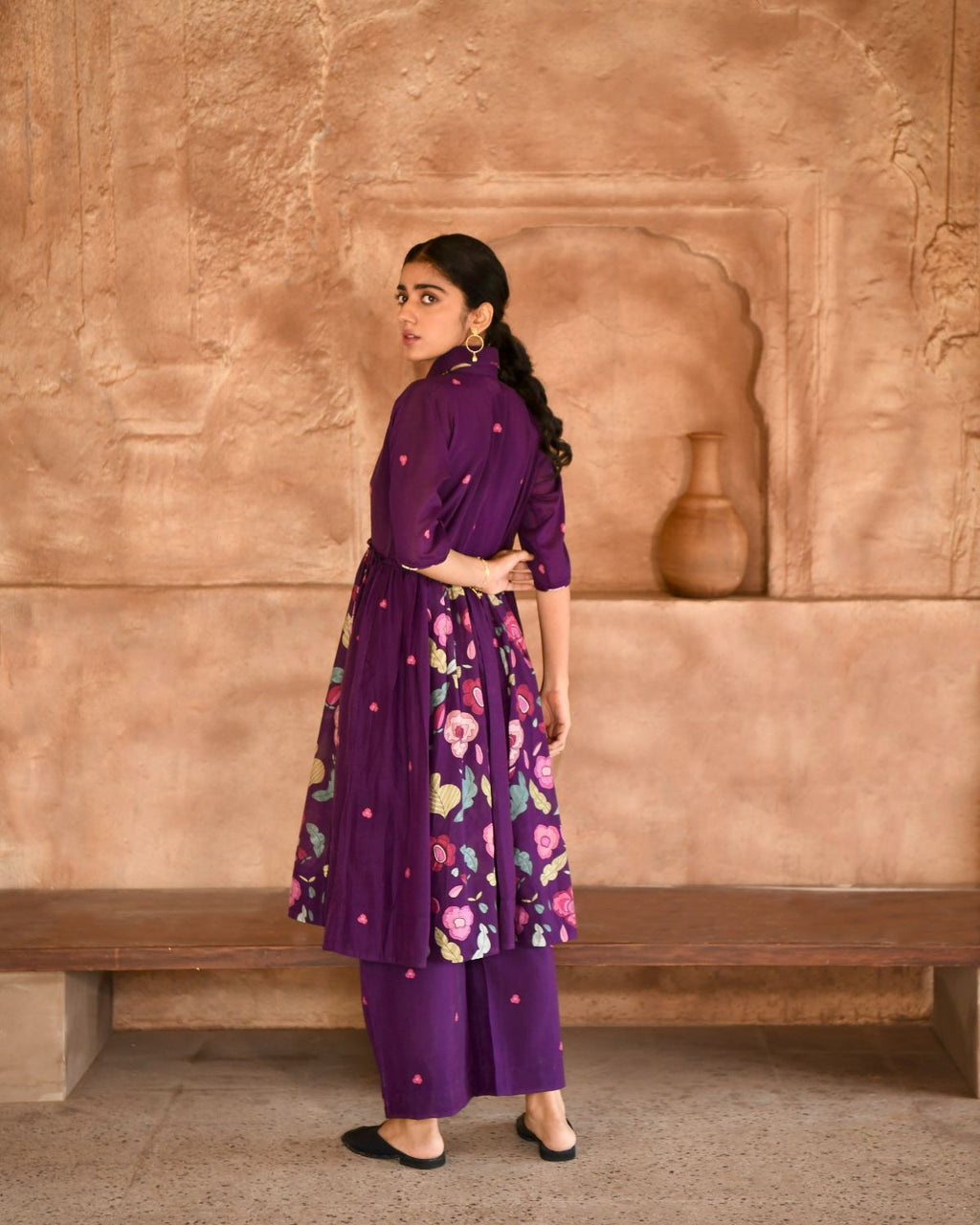 Mulberry Kurta Set With Dupatta by Taro with Beads work, Best Selling, Cotton, Digital Print, Enchanted Garden by Taro, Evening Wear, Indian Wear, July Sale, July Sale 2023, Kurta Pant Sets, Kurta Set With Dupatta, Natural, Natural with azo free dyes, Purple, Relaxed Fit, Silk Chanderi, Womenswear at Kamakhyaa for sustainable fashion