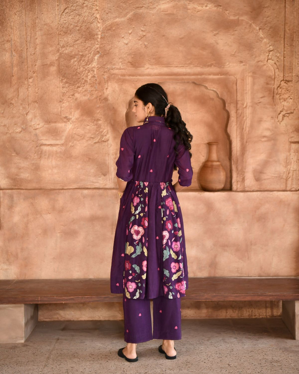 Mulberry Kurta Set With Dupatta by Taro with Beads work, Best Selling, Cotton, Digital Print, Enchanted Garden by Taro, Evening Wear, Indian Wear, July Sale, July Sale 2023, Kurta Pant Sets, Kurta Set With Dupatta, Natural, Natural with azo free dyes, Purple, Relaxed Fit, Silk Chanderi, Womenswear at Kamakhyaa for sustainable fashion