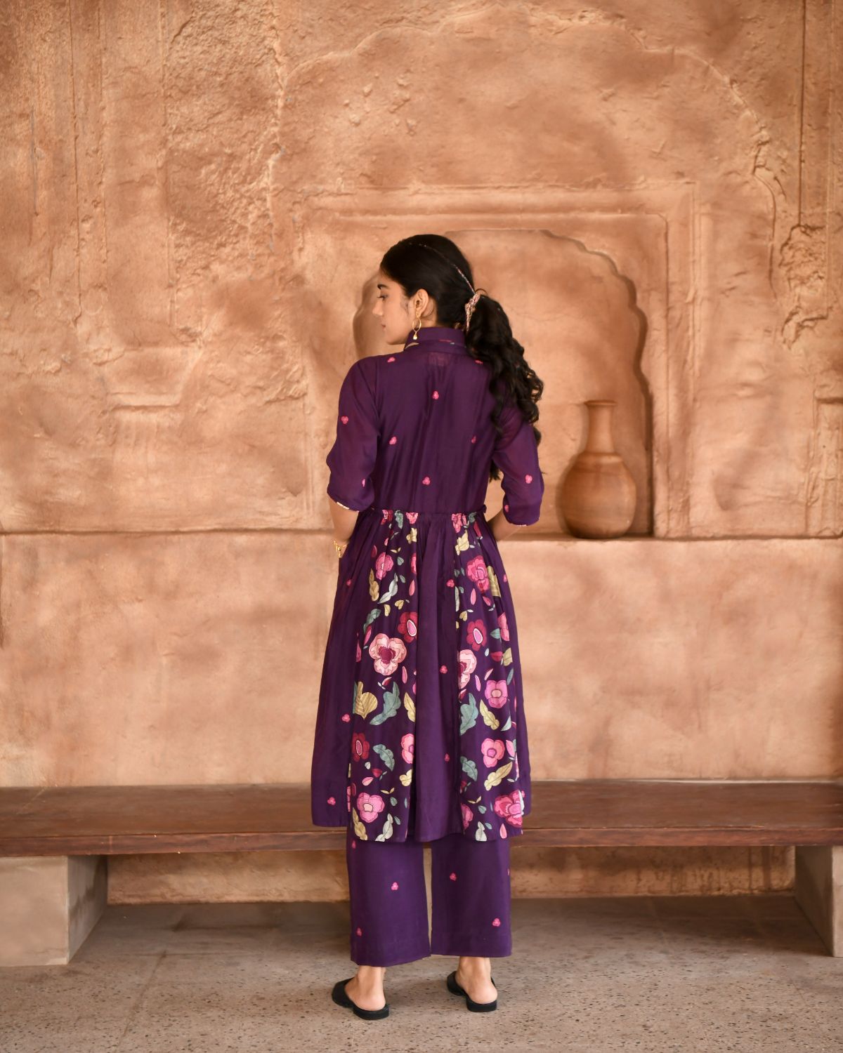 Mulberry Kurta Set With Dupatta by Taro with Beads work, Best Selling, Cotton, Digital Print, Enchanted Garden by Taro, Evening Wear, Indian Wear, July Sale, July Sale 2023, Kurta Pant Sets, Kurta Set With Dupatta, Natural, Natural with azo free dyes, Purple, Relaxed Fit, Silk Chanderi, Womenswear at Kamakhyaa for sustainable fashion