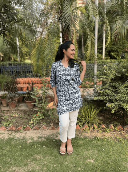 Blue Printed Top With Pant Set by Kamakhyaa with 100% pure cotton, Blue, Casual Wear, Complete Sets, FB ADS JUNE, Fitted At Waist, KKYSS, Naturally Made, Printed, Relaxed Fit, Summer Sutra, Womenswear at Kamakhyaa for sustainable fashion