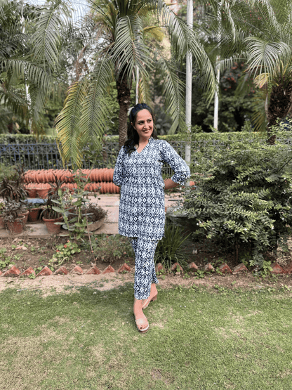 Blue Printed Top With Pant Set by Kamakhyaa with 100% pure cotton, Blue, Casual Wear, Complete Sets, FB ADS JUNE, Fitted At Waist, KKYSS, Naturally Made, Printed, Relaxed Fit, Summer Sutra, Womenswear at Kamakhyaa for sustainable fashion