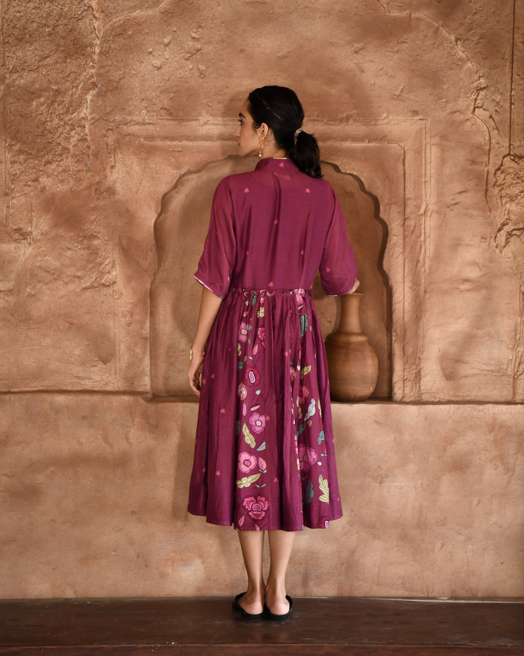 Red Printed Shirt Dress by Taro with Azo Free Dyes, Chanderi Silk, For Anniversary, Garden of Dreams by Taro, Garden of Dreams by The Loom Art, July Sale, July Sale 2023, Office Wear, Prints, Red, Relaxed Fit, Shirt Dresses, Womenswear at Kamakhyaa for sustainable fashion