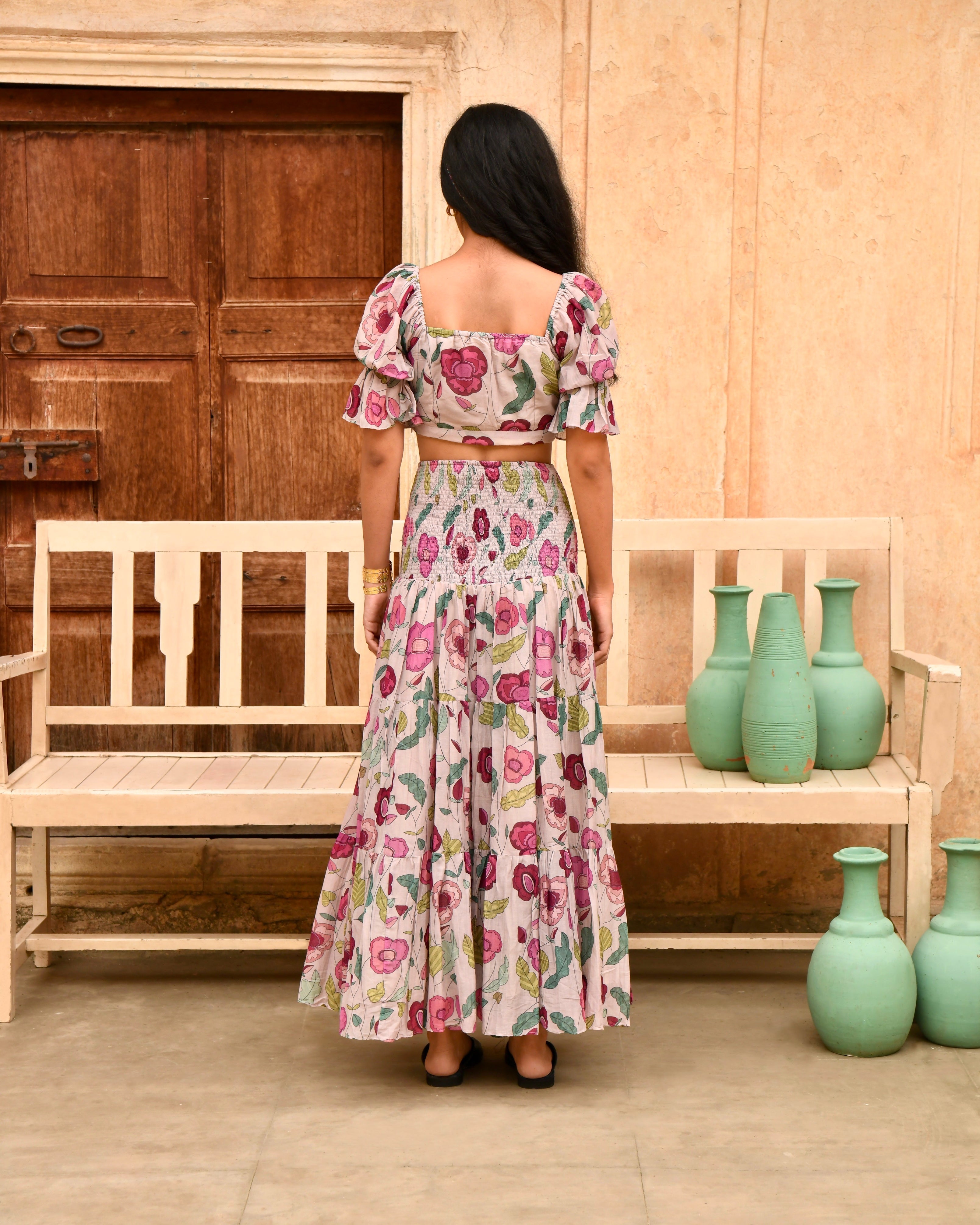 Grey Printed Skirt by Taro with Azo Free Dyes, Casual Wear, Chanderi Silk, Garden of Dreams by Taro, Garden of Dreams by The Loom Art, Grey, July Sale, July Sale 2023, Maxi Skirts, Prints, Regular Fit, Skirts, Womenswear at Kamakhyaa for sustainable fashion