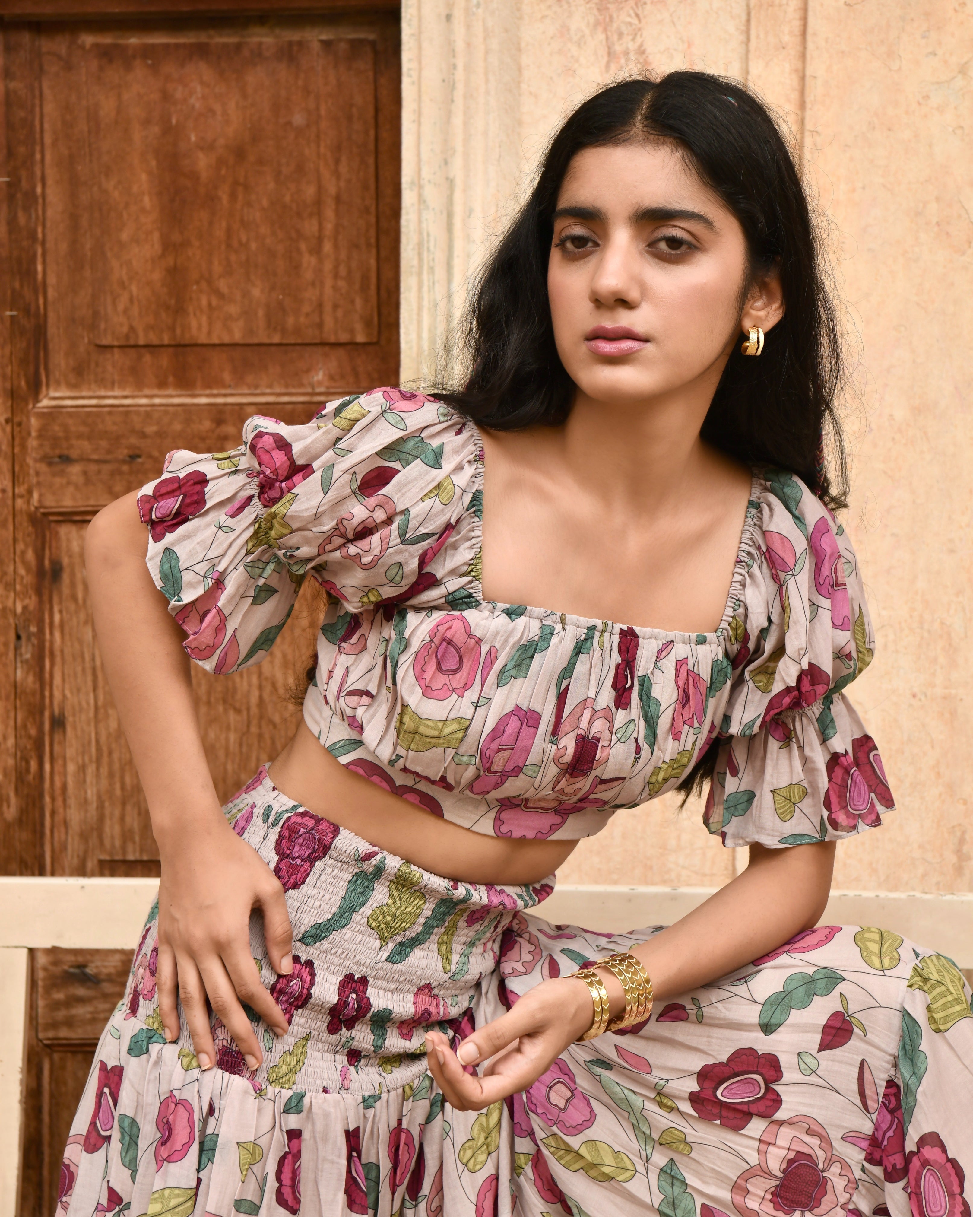 Grey Printed Skirt by Taro with Azo Free Dyes, Casual Wear, Chanderi Silk, Garden of Dreams by Taro, Garden of Dreams by The Loom Art, Grey, July Sale, July Sale 2023, Maxi Skirts, Prints, Regular Fit, Skirts, Womenswear at Kamakhyaa for sustainable fashion