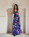 Blue Mulmul Maxi Dress by Taro with Azo Free Dyes, Blue, Fitted At Bust, For Daughter, Garden of Dreams by Taro, Garden of Dreams by The Loom Art, July Sale, July Sale 2023, Maxi Dresses, Mulmul, Prints, Resort Wear, Sleeveless Dresses, Tiered Dresses, Womenswear at Kamakhyaa for sustainable fashion