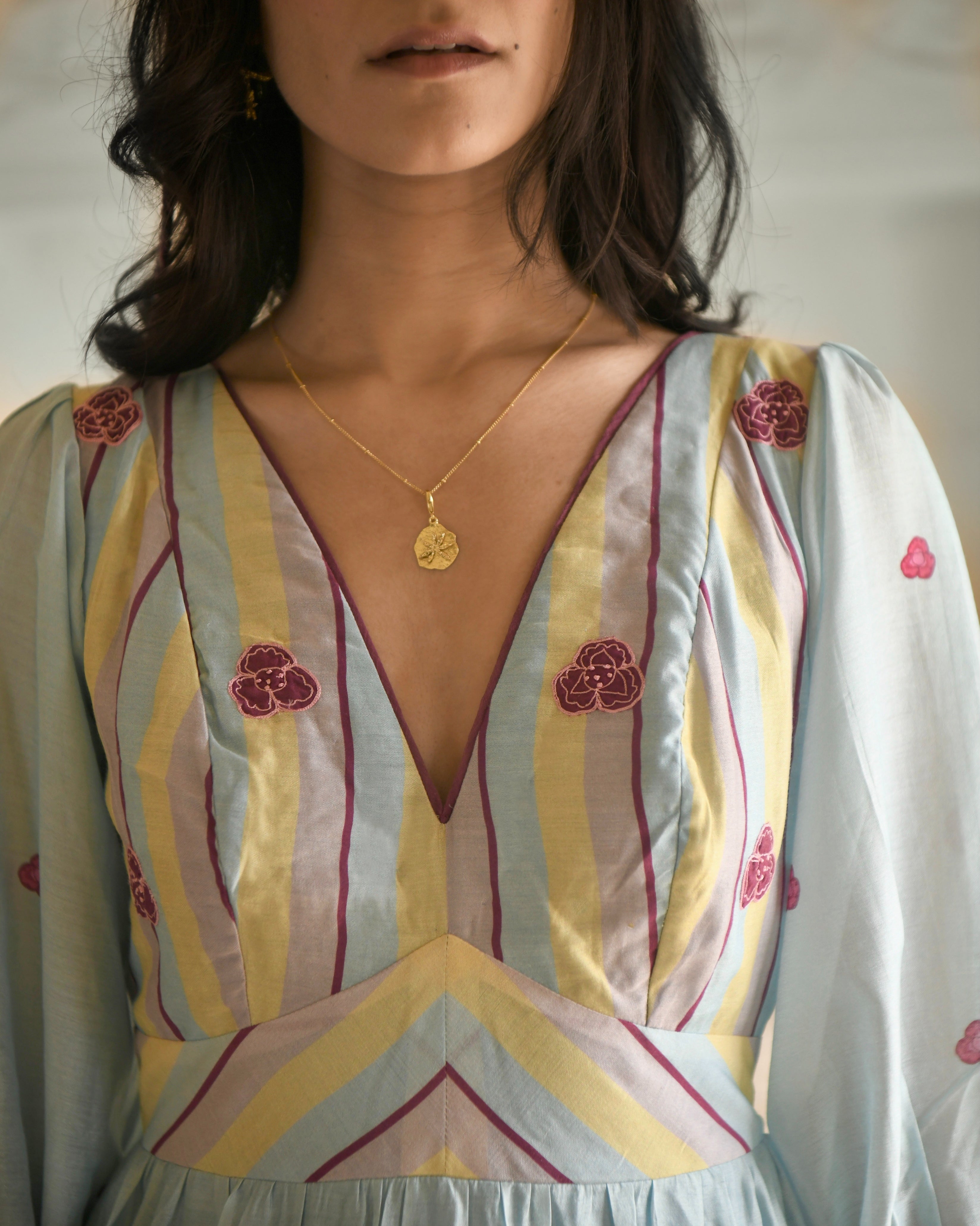 Blue Maxi Dress by Taro with Azo Free Dyes, Blue, Casual Wear, Chanderi Silk, Fitted At Waist, Garden of Dreams by Taro, Garden of Dreams by The Loom Art, July Sale, July Sale 2023, Maxi Dresses, Prints, Tiered Dresses, Womenswear at Kamakhyaa for sustainable fashion