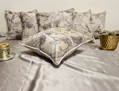 Enchanted Leaf by Aetherea with Beige, Cotton, Cushion covers, Embroidered, Sheer, Upcycled at Kamakhyaa for sustainable fashion