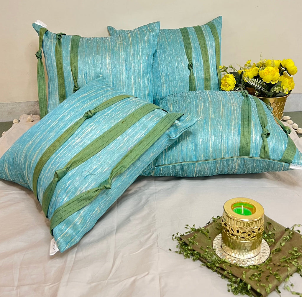 Knots by Aetherea with 100% Cotton, Blue, Cushion covers, Plain, Solid, Upcycled at Kamakhyaa for sustainable fashion