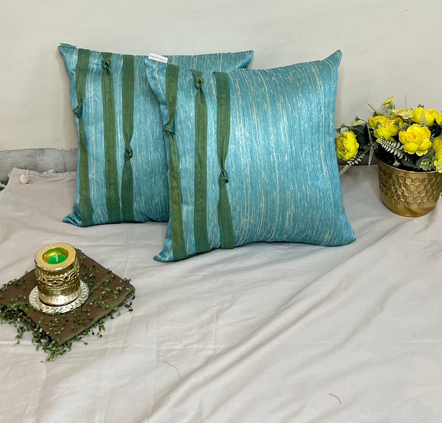 Knots by Aetherea with 100% Cotton, Blue, Cushion covers, Plain, Solid, Upcycled at Kamakhyaa for sustainable fashion