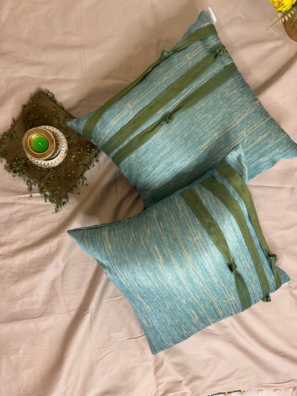 Knots by Aetherea with 100% Cotton, Blue, Cushion covers, Plain, Solid, Upcycled at Kamakhyaa for sustainable fashion