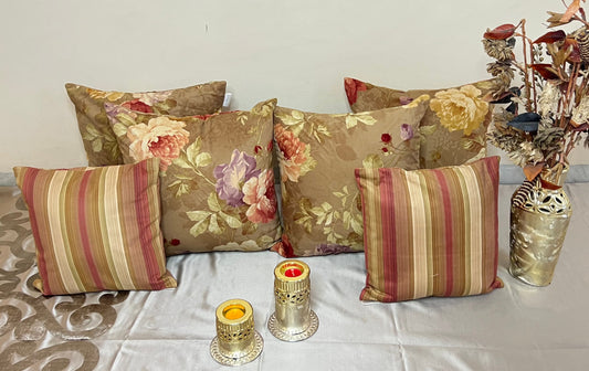 Roseline by Aetherea with Cotton, Cushion covers, Floral, Printed, Stripes, Upcycled at Kamakhyaa for sustainable fashion