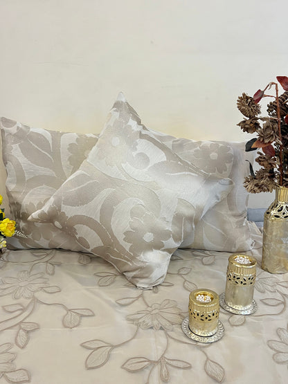 Embossed Ivory by Aetherea with Cotton, Cushion covers, Embossed, Flower, ivory, Upcycled at Kamakhyaa for sustainable fashion