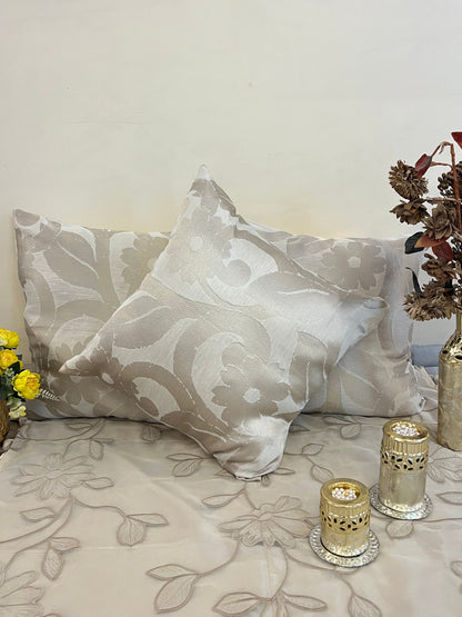 Embossed Ivory by Aetherea with Cotton, Cushion covers, Embossed, Flower, ivory, Upcycled at Kamakhyaa for sustainable fashion