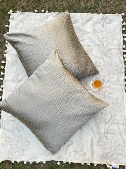 Contour by Aetherea with Abstract, Beige, Cotton, Cushion covers, Lines, Plain, Solid, Upcycled, Wavy at Kamakhyaa for sustainable fashion