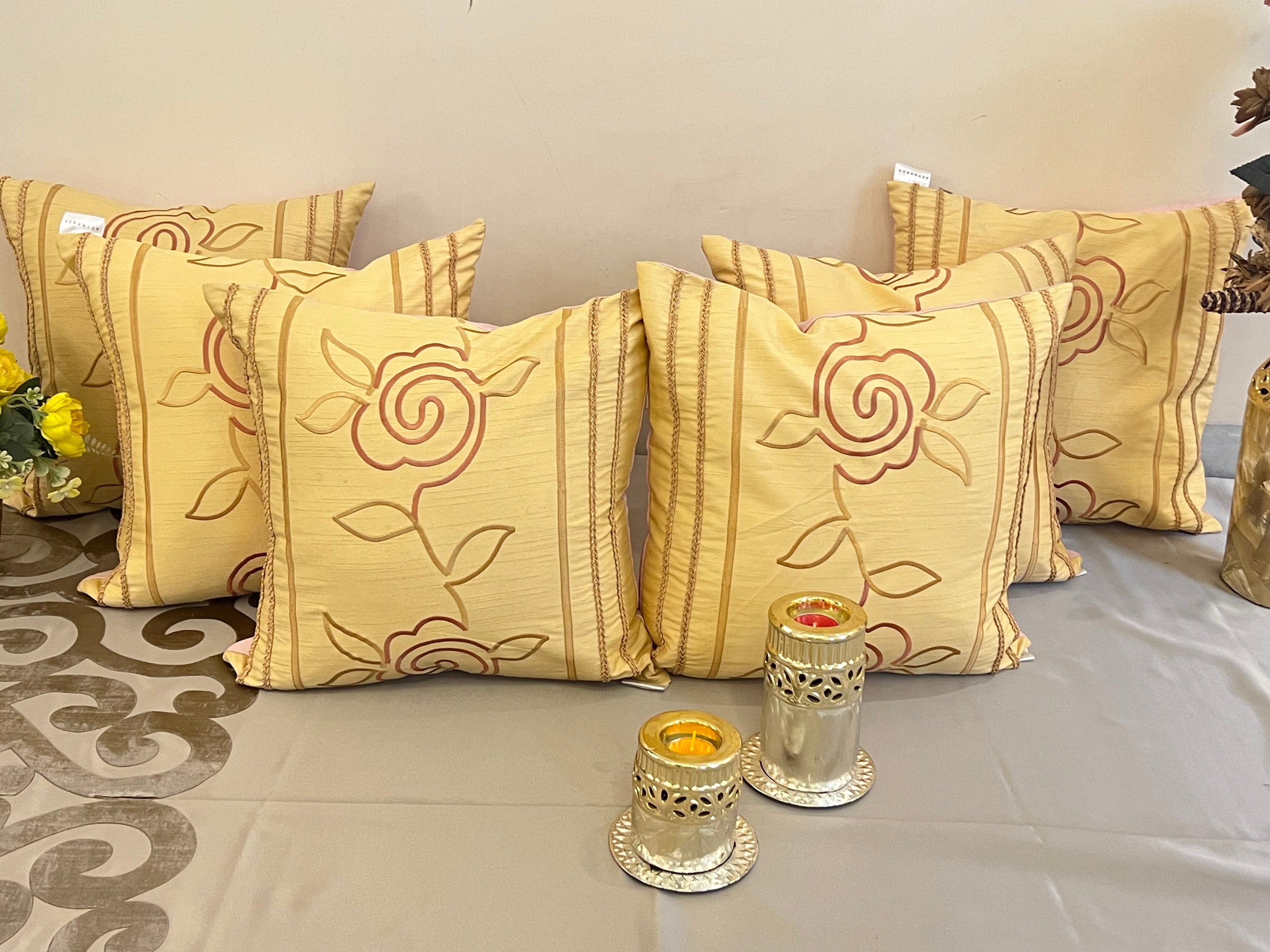 Abstract Rose by Aetherea with 100% Cotton, Abstract, Beige, Braid, Cushion covers, Lace, Rose, Upcycled at Kamakhyaa for sustainable fashion