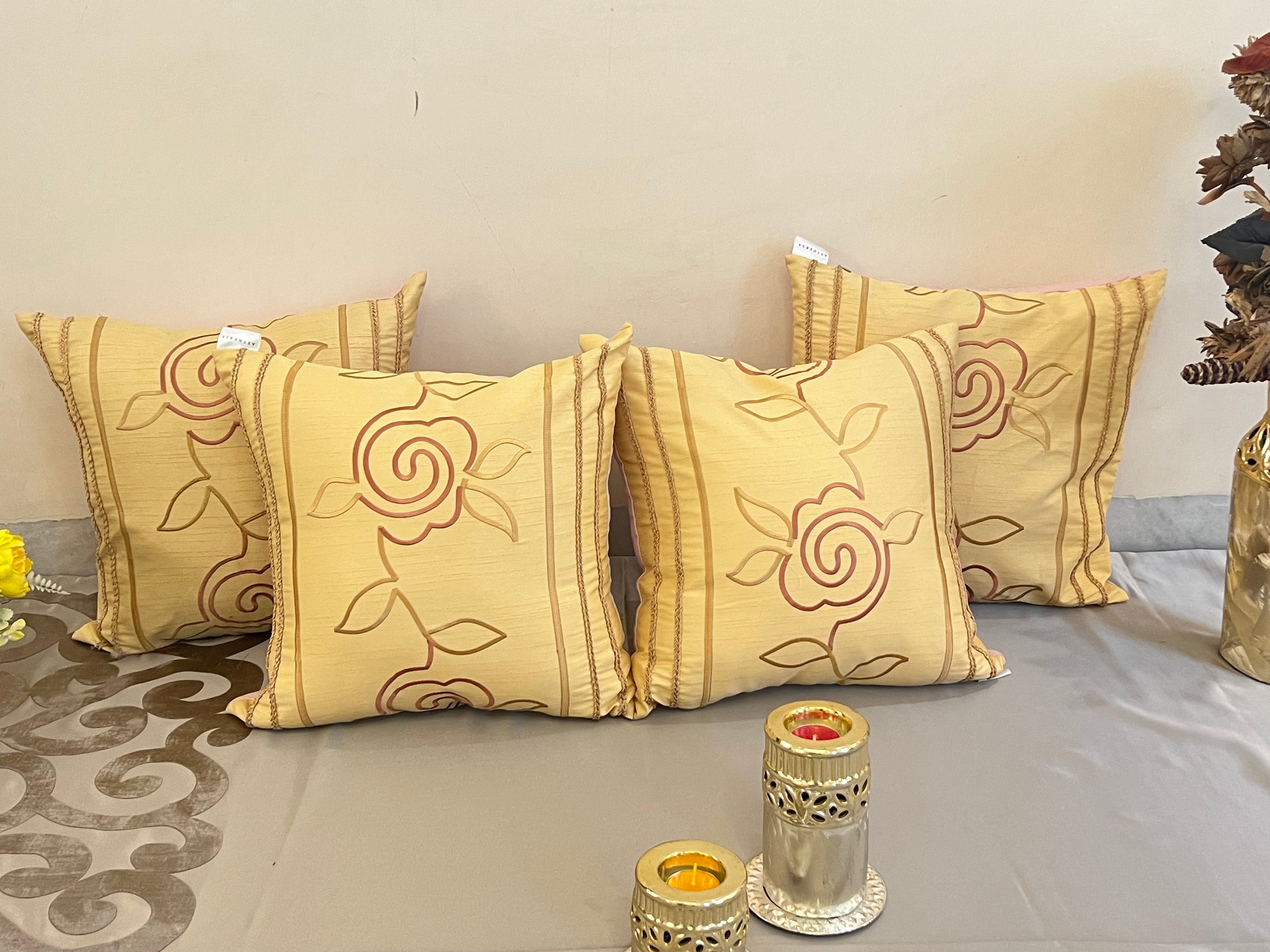 Abstract Rose by Aetherea with 100% Cotton, Abstract, Beige, Braid, Cushion covers, Lace, Rose, Upcycled at Kamakhyaa for sustainable fashion