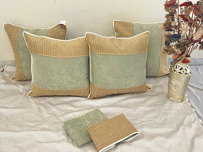 Sand Lane by Aetherea with Beige, Cotton, Cushion covers, Half & Half, Mint, Texture, Upcycled at Kamakhyaa for sustainable fashion