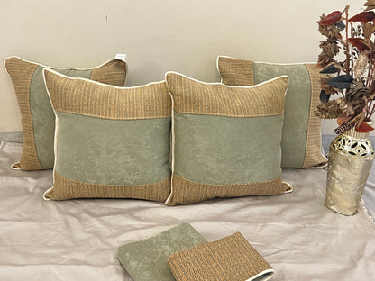 Sand Lane by Aetherea with Beige, Cotton, Cushion covers, Half & Half, Mint, Texture, Upcycled at Kamakhyaa for sustainable fashion