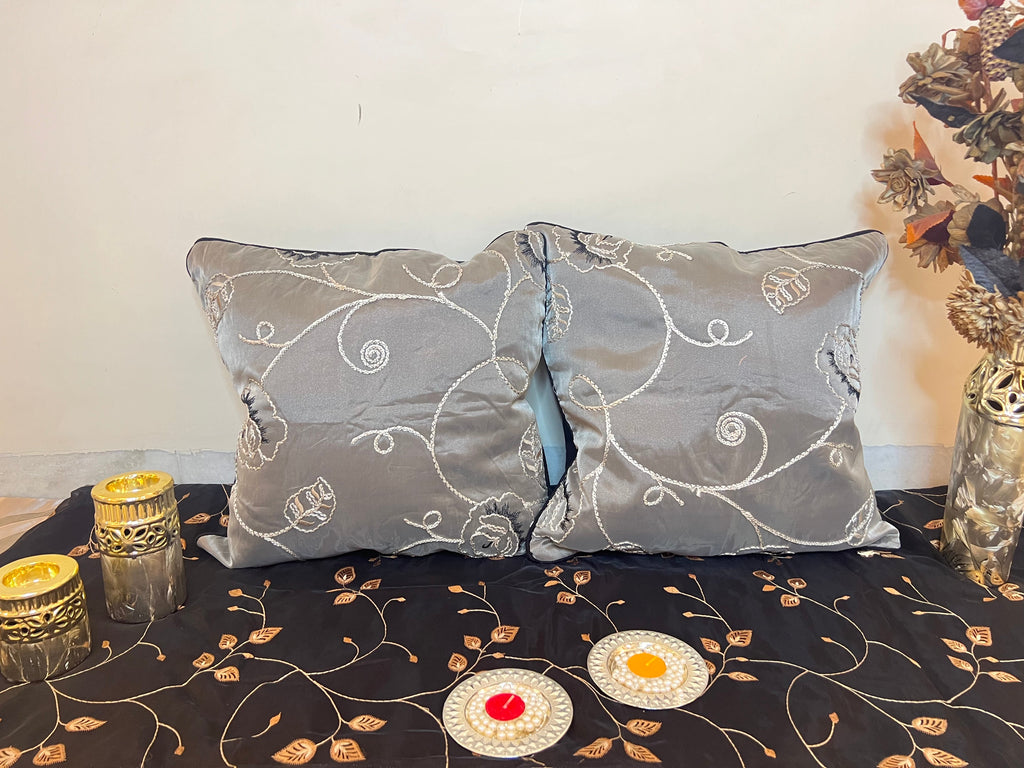 Floral Tapestry by Aetherea with 100% Cotton, Black, Cushion covers, Embroidered, ivory, Piping, Rose, Sheer, Upcycled at Kamakhyaa for sustainable fashion