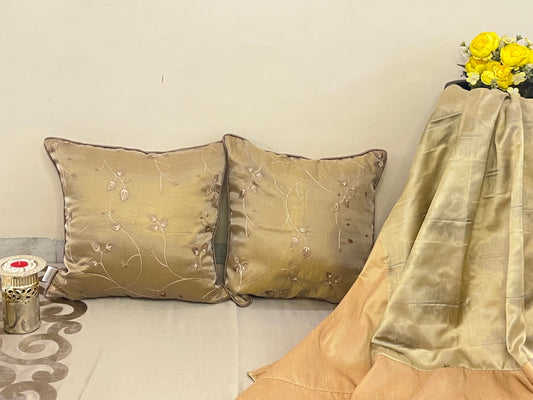 Foliage by Aetherea with Cushion covers, Leaf, Metallic, Satin, Sheer, Upcycled at Kamakhyaa for sustainable fashion