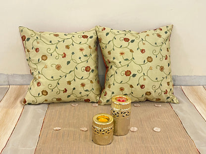 Bloom Scatter by Aetherea with Beige, Cotton, Cushion covers, Floral, Upcycled at Kamakhyaa for sustainable fashion