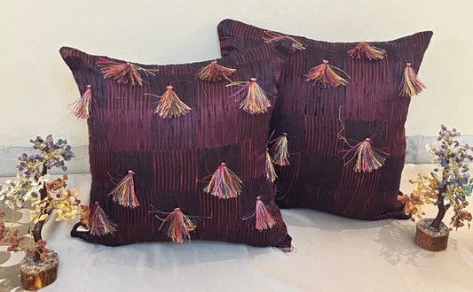 Majestic Plum by Aetherea with Cotton, Cushion covers, Purple, Tassels, Upcycled at Kamakhyaa for sustainable fashion